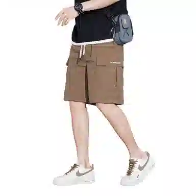 顶峰保罗 美式冰丝休闲百搭五分裤轻薄中裤潮牌痞帅松紧腰速干纯色宽松简约无性别主义直筒透气运动工装短裤 男女同款