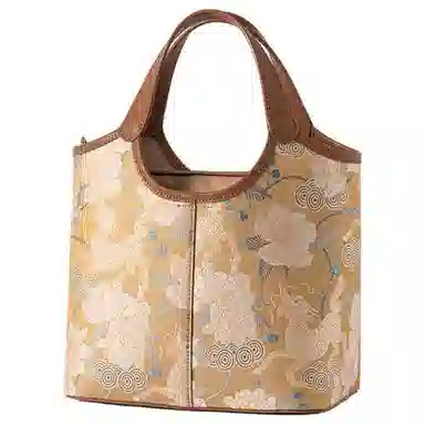 上海故事 新中式国风麒麟牡丹 牛皮 菜篮子手提包 大号 女款 多色