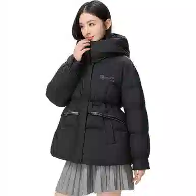 鸭鸭 简约拉链长袖连帽羽绒服 女款