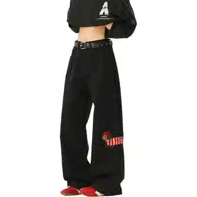 顶峰保罗 美式腊肠小狗刺绣直筒阔腿长裤百搭宽松重磅情侣潮牌凉感透气设计感显瘦显高休闲裤 男女同款