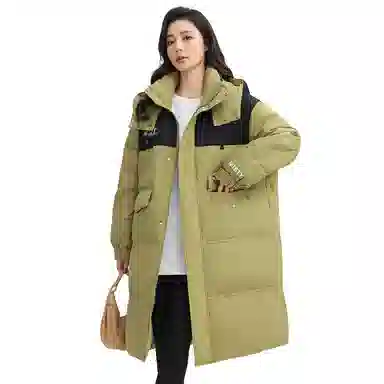 鸭鸭 纯色可脱卸帽拉链加厚保暖长款直筒长袖羽绒服 女款