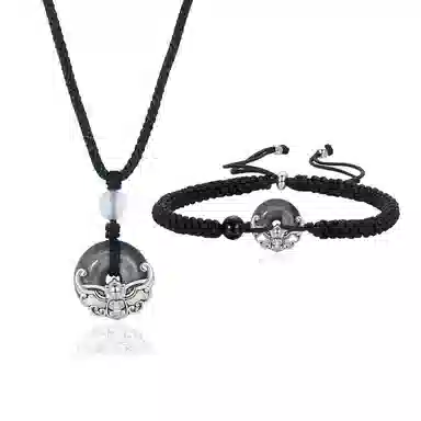 秦福炫 蝠气满满 平安扣黑曜石玉髓 黑绳中国风高级感 黑曜石 项链 男女同款情侣款