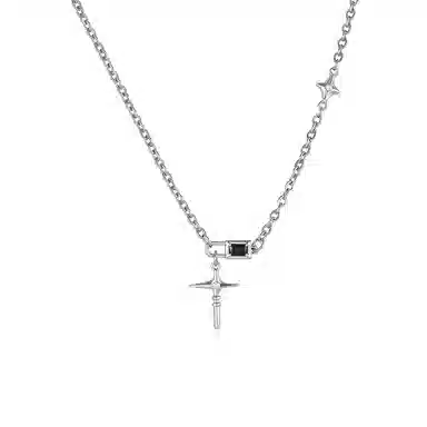 WarmEyes Cross Black Key Lock Necklace