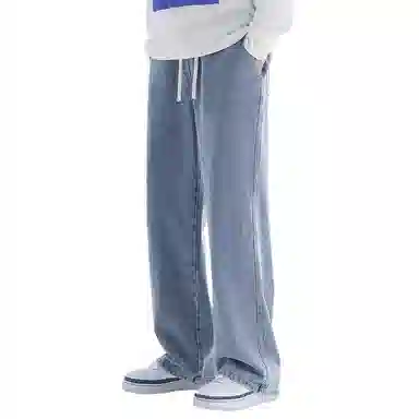 顶峰保罗 美式宽松百搭透气无性别主义弹力透气垂感休闲潮流阔腿拖地牛仔裤 男女同款