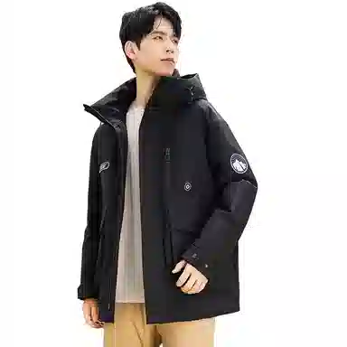 鸭鸭 中长款加厚连帽户外羽绒服 男款