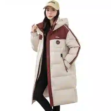 鸭鸭 拼色连帽拉链羽绒服 女款