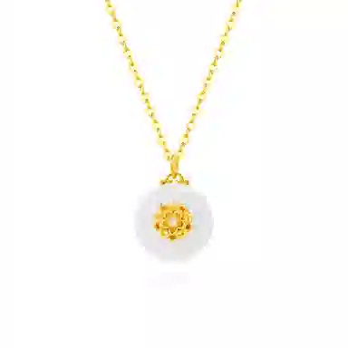 【S925银 和和美美 专属】 七好美银 莲花平安扣新中式国风优雅气质富贵平安圆满顺遂清莲韵致小清新简约百搭 玉髓 项链 女款