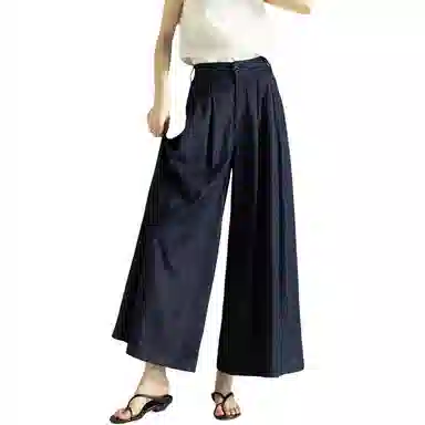 【dme】 宽松版型舒适百搭风格直筒版型原色牛仔立体压褶九分显瘦阔腿裤牛仔裤 女款