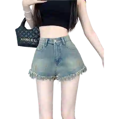 么宁 复古彩绘时尚高腰辣妹热裤子牛仔短裤 女款