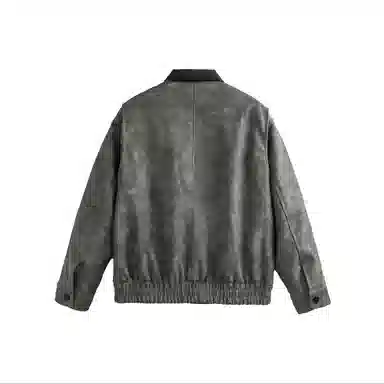 美式复古高街风宽松休闲撞色拼接夹克皮衣 男女同款