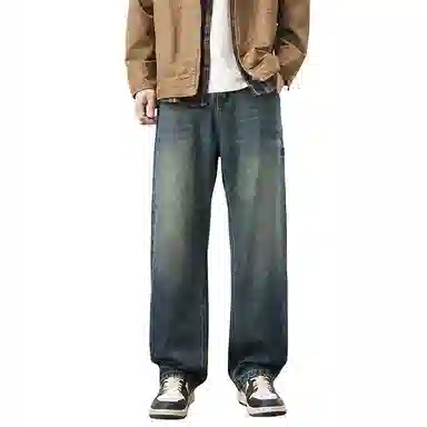 【dme】 美式复古重工水洗高街潮牌休闲时尚舒适拉链百搭宽松直筒垂感牛仔裤 男女同款 怀旧蓝色