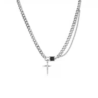 WarmEyes Cross Black Key Lock Necklace