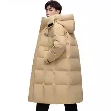 鸭鸭 拼色加厚长款休闲长袖羽绒服 男女同款