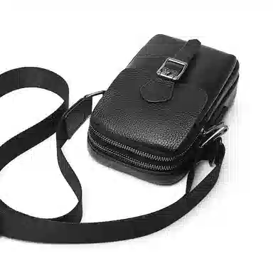 老人头 百搭日常通勤高级感轻便时尚 头层牛皮 斜挎包 男款 黑色