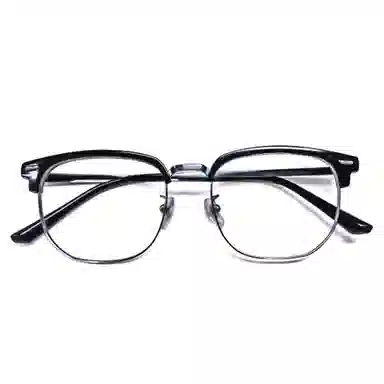 【可配度数】 苍木优品 透灰色商务半框近视可定制防蓝光近视镜片纯钛镜框黑银配色显脸小 β钛合金 方形 功能性眼镜 男女同款情侣款