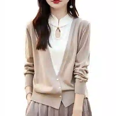 水中花 国风假两件开衫盘扣针织衫 女款