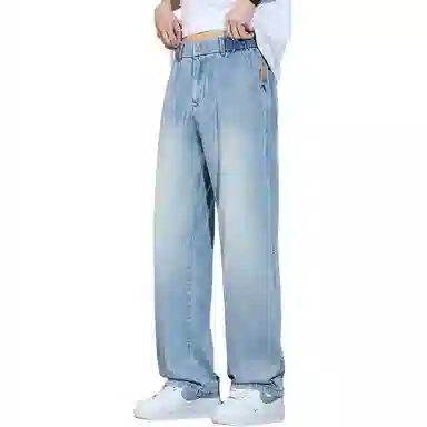 顶峰保罗 莱赛尔凉感透气水洗直筒长裤美式复古高街宽松小众百搭高级感薄款透气阔腿牛仔裤 男女同款