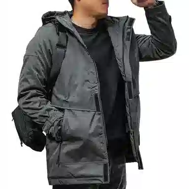 季言 连帽长款潮牌厚款休闲棉服 男款