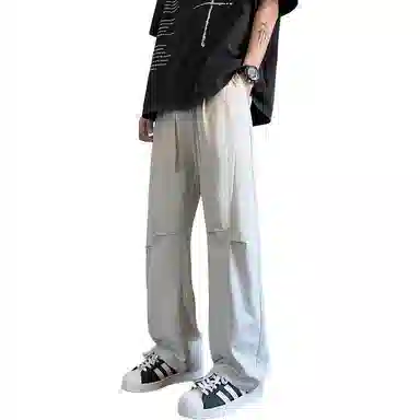 顶峰保罗 凉感冰丝薄款褶皱伞兵直筒长裤子美式薄款速干透气潮牌宽松百搭运动阔腿休闲裤 男女同款