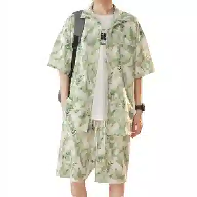 沐诚阳译 冰丝速干痞帅港风复古度假风穿搭情侣专属衬衫套装 活力夏日必备 男女同款 斯里兰卡绿调