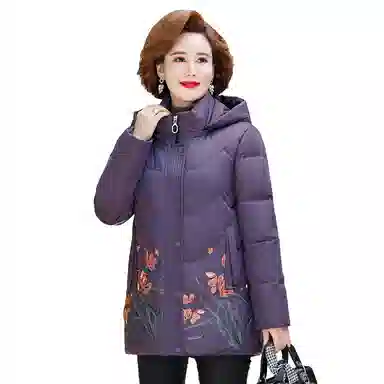 鸭鸭 冬季防寒经典连帽保暖时尚中老年妈妈装羽绒服 女款
