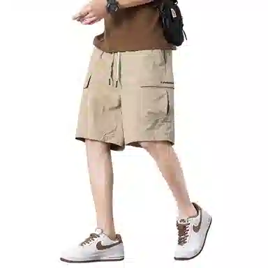 顶峰保罗 美式冰丝休闲百搭五分裤轻薄中裤潮牌痞帅松紧腰速干纯色宽松简约无性别主义直筒透气运动工装短裤 男女同款