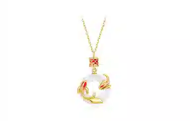 百利金 锦鲤平安扣 时来运转平安纳福事事上岸国潮复古新中式优雅气质精致轻奢小众设计吊坠锁骨链 玉髓 项链 男女同款情侣款