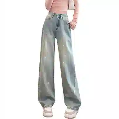 JUFU High Waist Ink Splash Jeans