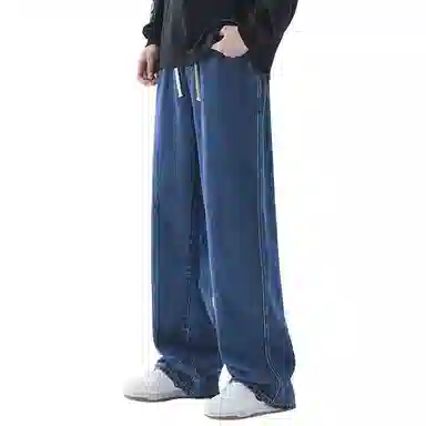 顶峰保罗 美式宽松百搭透气无性别主义弹力透气垂感休闲潮流阔腿拖地牛仔裤 男女同款