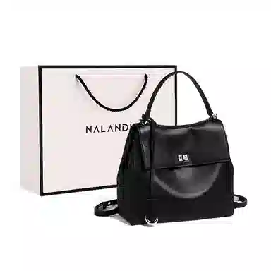 纳兰杜 高级感休闲通勤百搭简约慵懒松弛感 牛皮拼合成革 单肩手提包 中号 女款 绅士黑/米白色/大象灰