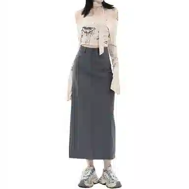 玫丝朵 开叉设计高腰纯色简约休闲长裙 女款