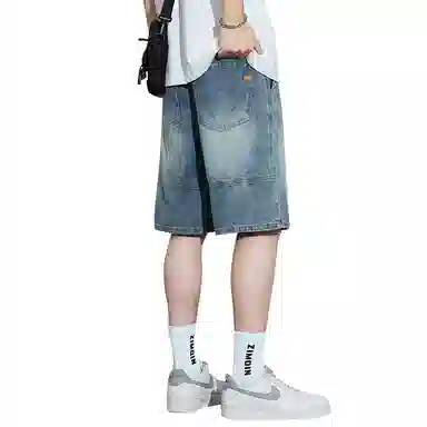 协协乐 薄款宽松直筒美式复古水洗休闲五分牛仔短裤 男款