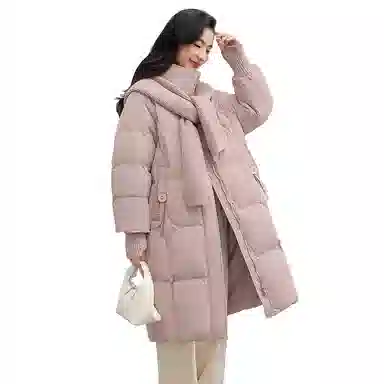 鸭鸭 连帽可拆卸两穿纯色韩版宽松通勤时尚气质百搭甜美校园风羽绒服 女款