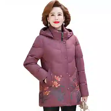 鸭鸭 冬季防寒经典连帽保暖时尚中老年妈妈装羽绒服 女款