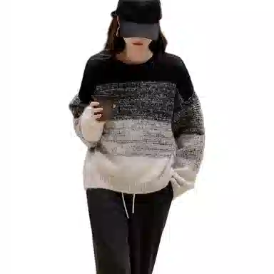 【dme】 拼色圆领套头针织衫 女款 黑色