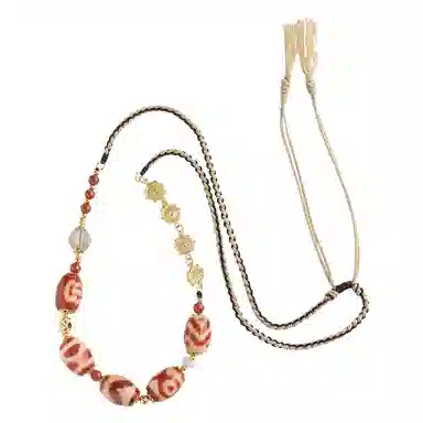 布达拉宫 红肉三眼天珠铜配件吊坠小众颈饰 玛瑙 项链 男女同款情侣款