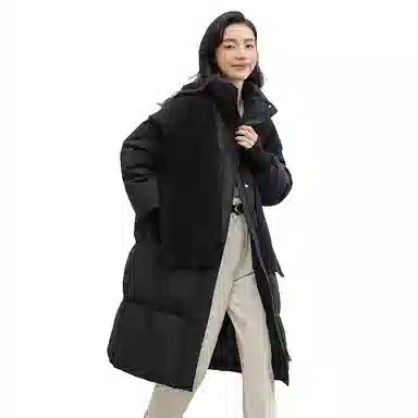 鸭鸭 连帽可拆卸两穿纯色韩版宽松通勤时尚气质百搭甜美校园风羽绒服 女款