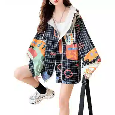 水中花 连帽格子字母卫衣 女款