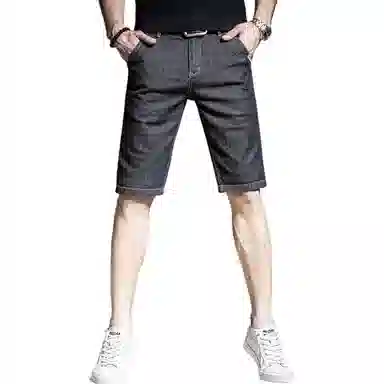 贵色 夏季 休闲宽松百搭时尚舒适五分中腰合身纯色拉链牛仔短裤 男女同款