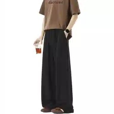 顶峰保罗 冰丝垂感透气凉感直筒长裤无性别主义复古潮牌宽松运动纯色百搭高级感阔腿休闲裤 男女同款