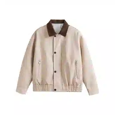 美式复古高街风宽松休闲撞色拼接夹克皮衣 男女同款