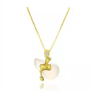 幸囍礼 国风清透莲蓬荷花葫芦锁骨链 福禄呈祥复古民族风轻奢高级感吊坠 新中式设计 玉髓 项链 女款