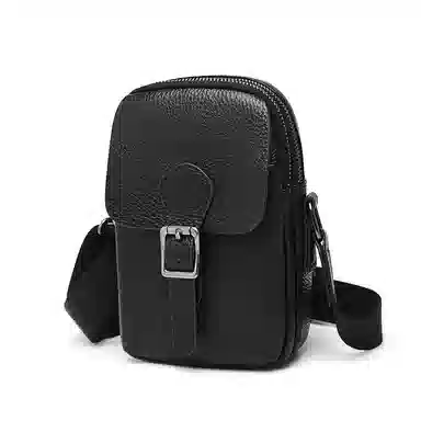 老人头 百搭日常通勤高级感轻便时尚 头层牛皮 斜挎包 男款 黑色