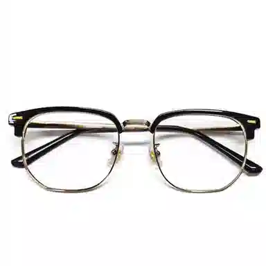 【可配度数】 苍木优品 透灰色商务半框近视可定制防蓝光近视镜片纯钛镜框黑银配色显脸小 β钛合金 方形 功能性眼镜 男女同款情侣款