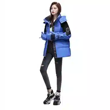 鸭鸭 防寒经典连帽撞色休闲加厚保暖羽绒服 女款