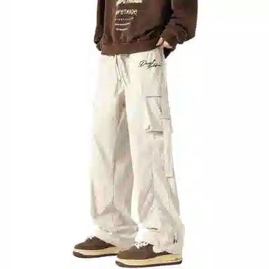 大卫贝肯 美式复古街头机能风字母印花立体大口袋抽绳休闲宽松阔腿伞兵工装裤 男女同款