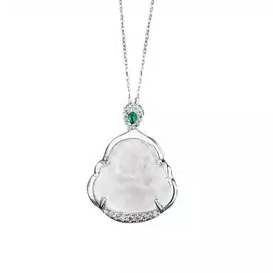 亲喜 笑脸新中式国潮气质小众设计 显白高级感复古中国风温柔新中式弥勒佛 玉髓 玉石项链 女款