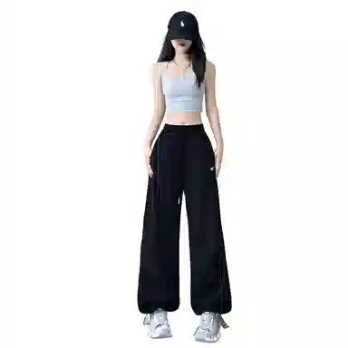 木清清 美式复古小刺绣工装裤慵懒宽松运动速干裤阔腿长裤休闲裤 女款