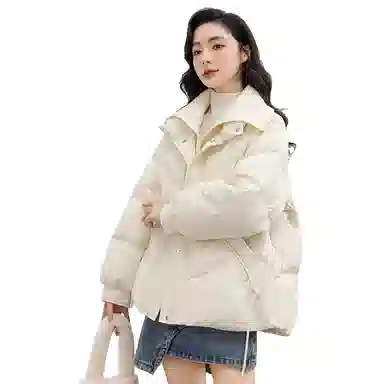 鸭鸭  立领连帽抗风御寒时尚休闲舒适外套面包服羽绒服 女款