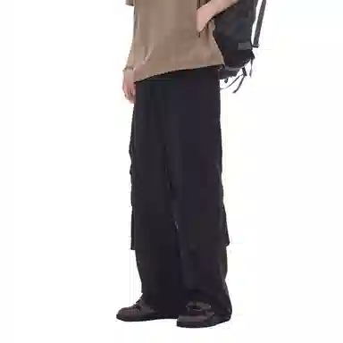 帝狼牛 美式复古山系户外宽松直筒纯色口袋设计褶皱工装休闲裤 男女同款